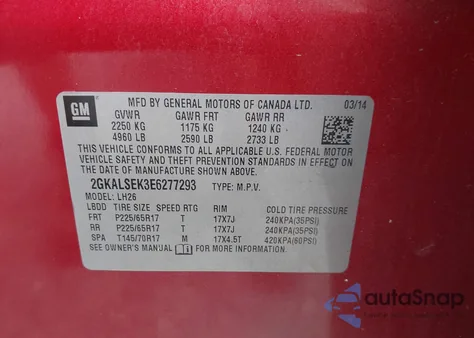 2014 GMC Terrain Slt-1 z USA, uszkodzony, nr VIN 2GKALSEK3E6277293